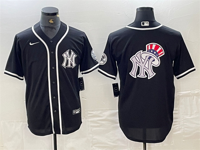 Men's New York Yankees Black Team Big Logo Cool Base Stitched Baseball Jersey